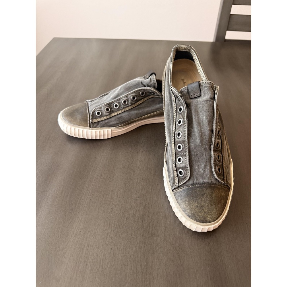 John Varvatos Shoes Mens Size 10.5 Gray Canvas Low Top Slip On Sneakers Casual
